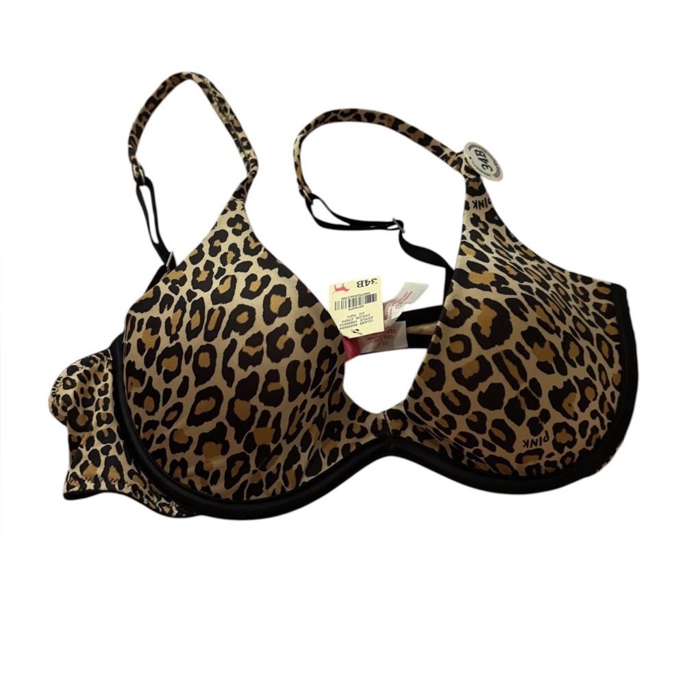 NEW Victoria’s Secret Pink Leopard Print Underwire Push-Up Bra - Tan/Black